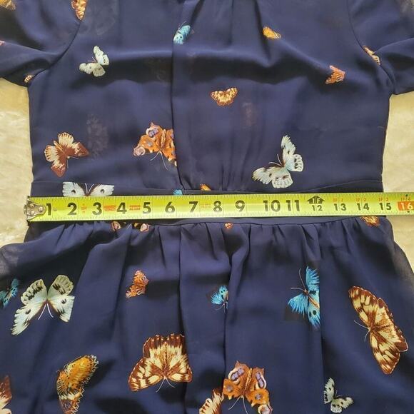 Anthropologie Gyalwana Blue Butterfly Print Flowy Midi Dress, Size 11 - Picture 4 of 10